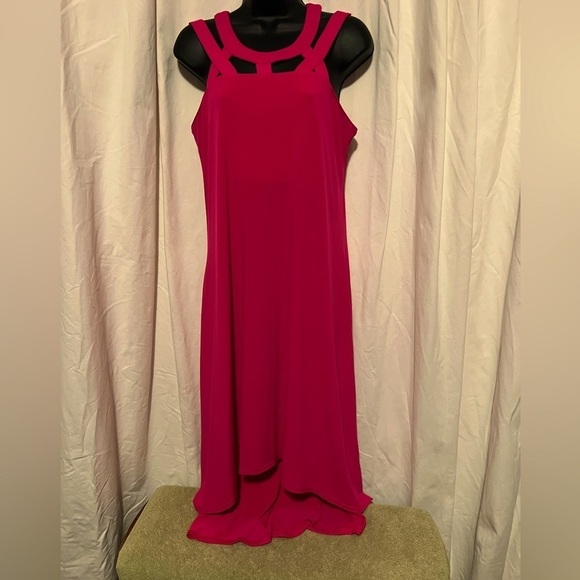 Cupio Dresses & Skirts - Hit Pink Fuscia Cupid Hi Lo Strappy Sexy Slinky Cocktail Dress Women's Sz M